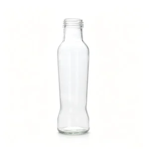 315ml Transparent Round Glass Juice Bottle with Lid and Label
