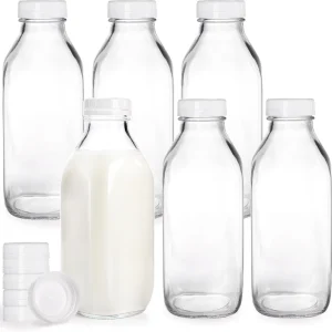 32 Oz 1L Reusable Glass Milk and Juice Bottles for Milk, Honey, and Jam