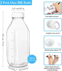 32 oz 1 Liter White Square Glass Beverage Jar with Screw Cap
