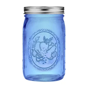 32 oz Blue Jam Glass Mason Jars with Airtight Screw-Cap Lids for Beverage Storage and Canning