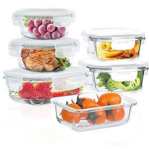 320ml1L High Borosilicate Glass Food Container with Airtight Lid 6 Pack Glass Storage Lunch Boxes for Camping Kitchen Promotion