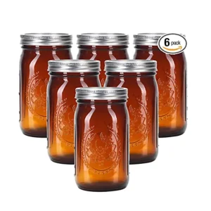 32oz 1000ML Wide Mouth Amber Glass Mason Bottle for Beverages Brown Canning Bottle Airtight Lids for Pickle Storage Mason Jars