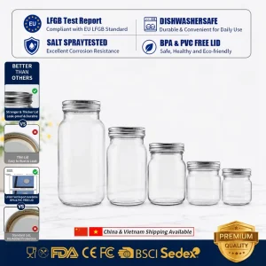 32oz 1000ml Glass Storage Mason Jars with Airtight Lids Food Grade Preserving Jar BPA Free Glass Containers for Dry Food Storage