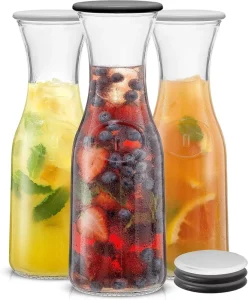 32oz 500ml 1 Liter Round Clear Glass Carafe Pitcher with Lid for Mimosa Bar Brunch Cold Water and Juice