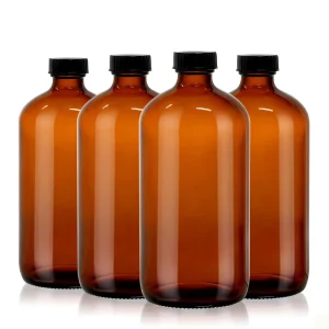 32oz Amber Glass Boston Round Bottle for Essential Oil and Chemical Liquid Storage