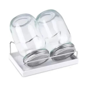 32oz Complete Wide Mouth Empty Pickling Mason Canning Jar Sprouting Set Kit with Stainless Steel Sprout Lids Drain Tray Stand