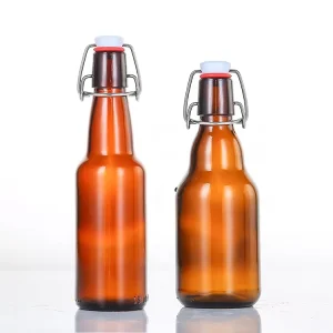 330ml 500ml 750ml Amber or Transparent Glass Bottle with Rubber Stopper and Wire Knot for Beverage and Vinegar