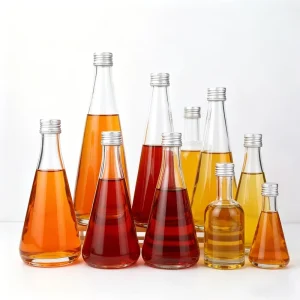 330ml 500ml Transparent Burgundy Glass Wine Bottle for Sparkling Fruit Wine Tequila with Aluminum Lids