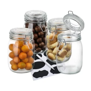 34oz Airtight Glass Canning Jars with Clip Top Lids
