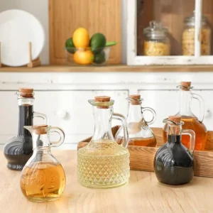350ml 12oz Kitchen Sealed Glass Oil Dispenser Condiment Bottle High Borosilicate Glass Oil Jar with Handle