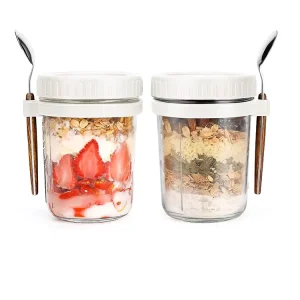 350ml/12oz Overnight Oats Mason Jar with Lid and Spoon for Cereal, Milk, Fruit, and Salad Storage