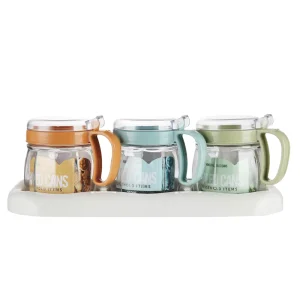 350ml 3 in 1 Kitchen Condiment Container Set Salt Sugar Spice Jar Stand Glass Seasoning Jar for Food Storage