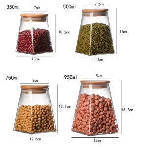 350ml 500ml 750ml 950ml Trapezoidal High Borosilicate Glass Food Storage Canister Jar With Bamboo Lid