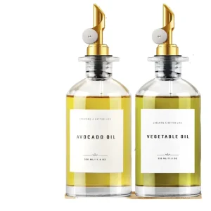 350ml 500ml Clear Glass Oil Bottle With Golden Pour Spout