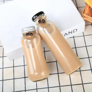 350ml 500ml Clear Stripe Glass Jar Beverage Juice Tea Wine Bottle With Metal Lid