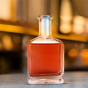 350ml Flat Glass Bottle for Wine Spirits Liquor Whisky Vodka and Tequila with Custom Engraving and Cork Stopper