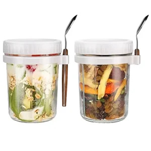 350ml Portable Glass Breakfast Overnight Oat Mason Jars With Lids Spoon Clear Container Set for Overnight Oats