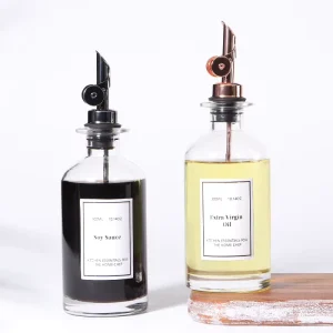 350ml Transparent Eco friendly Glass Classic Kitchen Storage Oil Bottle with Lid for Sauce Vinegar and Olive Oil