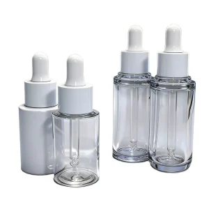 35ml Clear Glass Dropper Bottle Empty Cosmetic Serum Bottle with White Dropper Cap