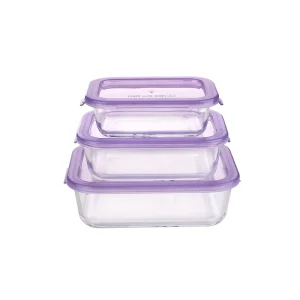 370ml 640ml 1040ml 3-Piece Glass Food Storage Container Set With Lids