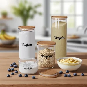 370ml 890ml 1370ml Glass Food Grade Wide Mouth Clear Glass Bottle Honey Packaging Food Storage Container with Wooden Lid
