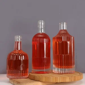 375ml 500ml 700ml 750ml Round Ribbed Glass Bottles for Juice Liquor Water Oil Vodka Whisky Gin Brandy Rum Tequila Bottle Glass