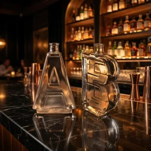 375ml 500ml Clear Glass Bottle with Cork Stopper and Decal Surface Treatment for Tequila, Brandy and Liquor