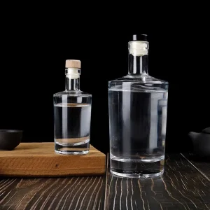 375ml Flat-Shoulder Clear Empty Glass Bottle with Cork Stopper for Vodka Whisky Gin and Tequila, Engraving Available