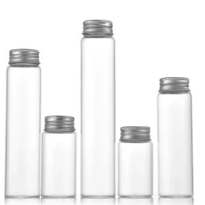 37mm Different Sizes Transparent Borosilicate Glass Food Storage Bottles Jar with Silver Screw Cap