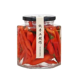 380ml 500g LFGB Certified Hexagon Glass Chilli Sauce Jar for Jam and Honey with Black Metal Lid