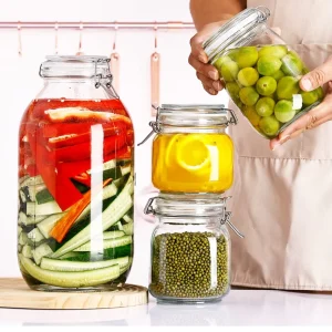 380ml Glass Mason Canning Jars with Clamp Lids for Jam and Cookie Storage