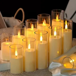 3D Flameless LED Remote-Controlled Candle in Glass Jar Ivory White Pack of 5 Requires Batteries