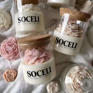 3D Flower Soy Wax Scented Candles Glass Jar with Lid Home Decor