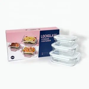 3Packs Glass Food Containers Set Dishwasher Safe Lunch Boxes with Plastic Lid for Lunch Meal Prep