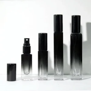 3ml 5ml 8ml 10ml 15ml Black Gradient Aluminium or Plastic Cover Spray Nozzle Empty Square Glass Perfume Bottle Vial with Sprayer