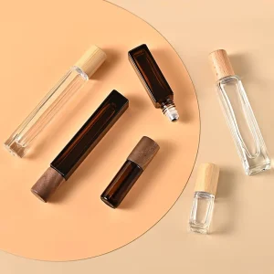 3ml 5ml 8ml 10ml 15ml Roll-On Perfume Bottle with Bamboo or Wooden Lid, Spray Amber Square or Round