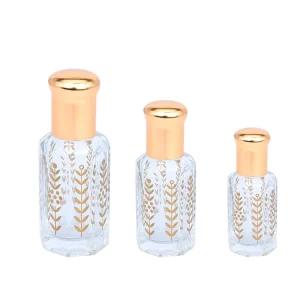 3ml 6ml 12ml Gold Wheat Straw Roll-On Bottles Transparent Glass Screen-Printed Essential Oil and Perfume Sample Containers