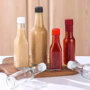 3oz 5oz 8oz 150ml Round and Square Empty Woozy Hot Sauce Glass Bottles with Plastic Caps for Ketchup, Salad Dressing and Chili Sauce