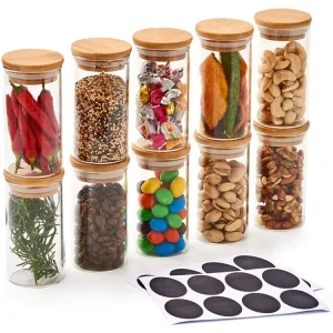 4 6 8 10 oz 80ml 120ml 200ml Small Borosilicate Glass Salt Pepper Food Jars with Bamboo Lid