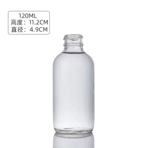 4 Ounce Food Safe and Medical Grade Clear Glass Boston Round Bottles Black Lids for Lotions Laundry Soap Detergent Oils Sauces