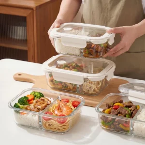 4 Pack 1500ml Rectangle Glass Food Containers with Airtight Locking Lids BPA Free Leak Proof Microwave Safe Meal Prep Storage