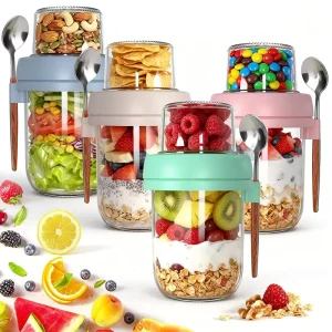 4-Pack 16 oz Reusable Yogurt Parfait Cups with Lids and Spoons