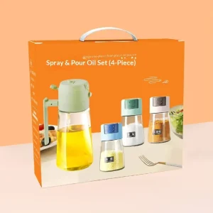4-Piece Glass Oil Bottle Set with Spraying and Pouring Functions, Heat-Resistant Automatic Opening and Closing