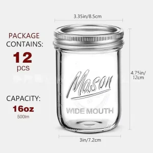 4 oz 8 oz 16 oz 32 oz Clear Wide Mouth Glass Mason Canning Food Storage Jar with Metal Lid