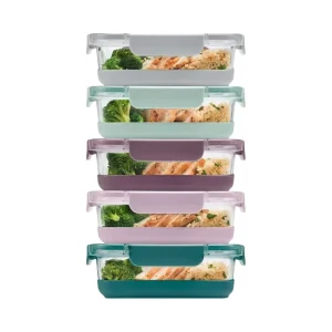 4.3 Cup Meal Prep Sets 10Pc 5 Pack Glass Containers Silicone Boot Airtight BPA Free Plastic Lids Back School