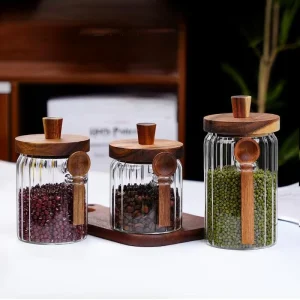 400ml 500ml 750ml Kitchen and Home Glassware Food Glass Container Coffee Glass Jars Bottles With Wooden Lid and Spoon