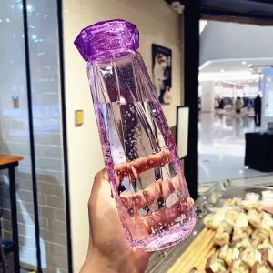 400ml Crystal-Infused Gem Glass Water Bottle with Colored Stone