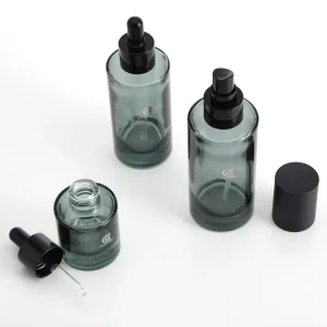 40ml 100ml Dark Green Flat Shoulder Dropper Bottle with Thick Bottom for Cosmetic Serum
