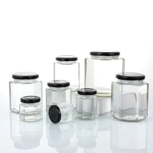 40ml-730ml Hexagonal Food Glass Storage Jar with Metal Screw Cap