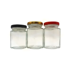 40ml 90ml 180ml Custom Hexagonal Glass Honey, Jam, Sauce, and Candy Jar with Tinplate Lid